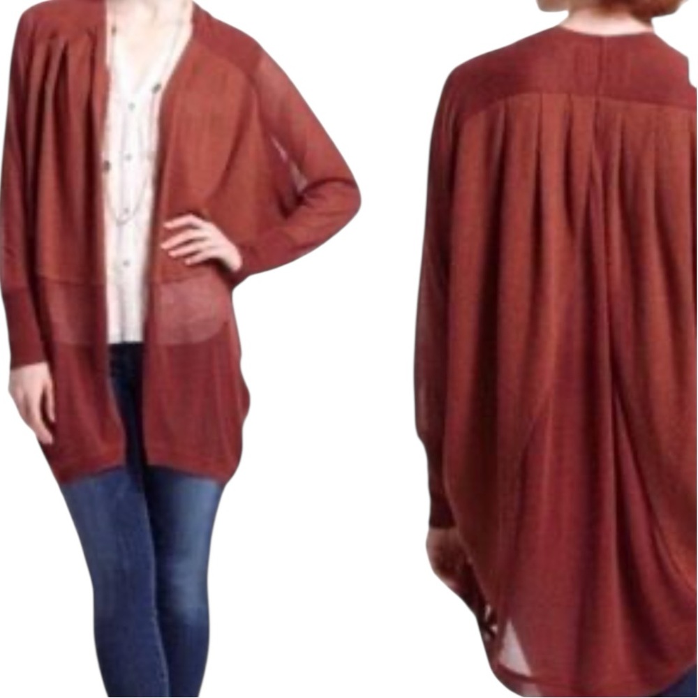 Anthropologie Angel of the North Open Front Cardigan Rust Brown Draped Knit XS